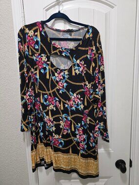 Avenue Plus Size 22/24 Floral Chain Print Keyhole Tunic Top 3/4 Sleeve